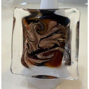 Italian Murano Glass Sparkling Swirls Galaxy Huge Chunky Square Ring SZ 7